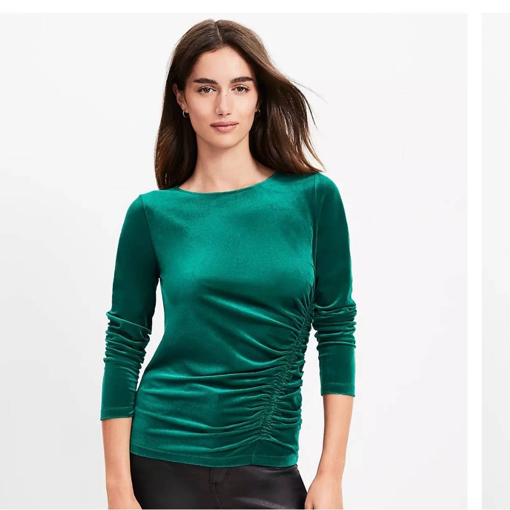 LOFT Green Velvet Long Sleeve Top